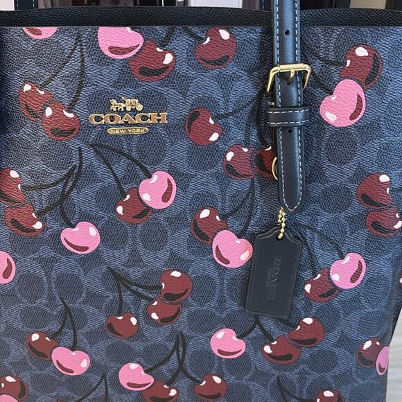 NWT Coach Mollie Tote In Signature Canvas With Cherry Print - Picture 4 of 10